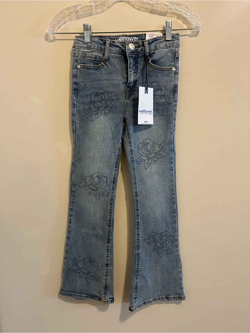 Wallflower Light Blue Denim Floral Studded Flare Jeans